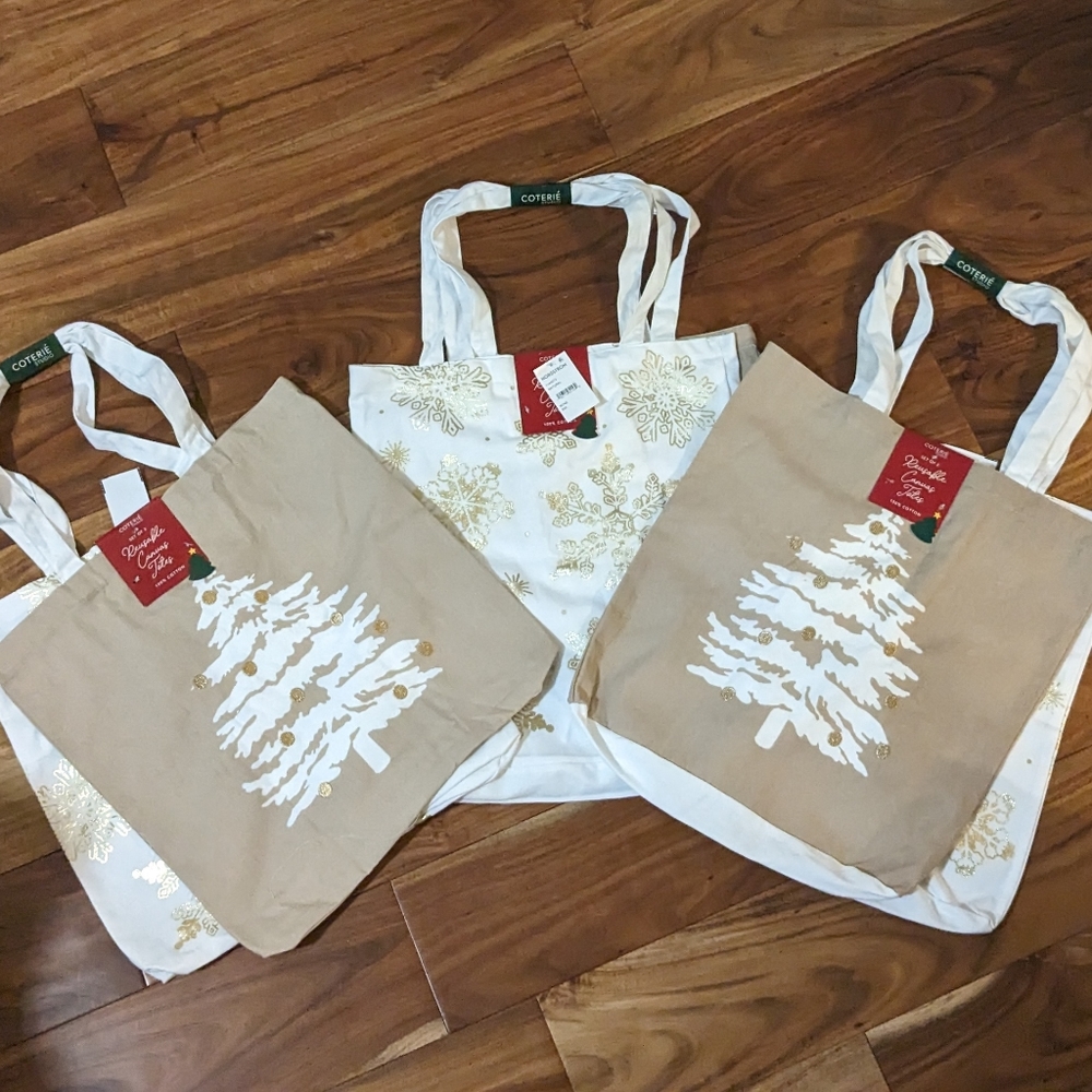 Coterie Studio 6 Canvas 100% Cotton Reusable Holiday Gift Totes NWT❤️